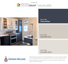 The top middle and bottom left both show examples using check out aquamarined by sherwin williams hgtv collection (i got it at lowe's!). Finished Kitchen Sherwin Williams Lower Cabinets Charcoal Blue Sw 27 Agreeable Gray Agreeable Gray Sherwin Williams Agreeable Gray Sherwin Williams Kitchen