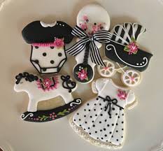 Black And White Baby Shower Cookies Black And White With A Pop Of Pink Baby Shower Cookies With Images