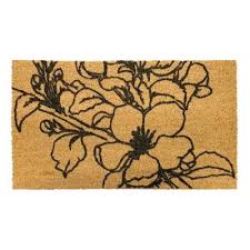 Painting using one stroke technique. Our Flower Door Mat A Stylish Black Print On Natural Coir