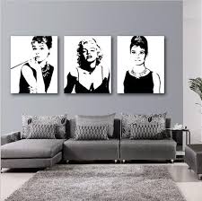 Cheap Black And White Canvas Prints 3pcs Marilyn Monroe And Audrey Hepburn Black White Decorations Of Movie Star Painting Art Picture On Canvas Wish Black Wall Art Cheap Canvas Prints Living Room Pictures