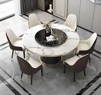 ODM OEM Home Hotel Furniture Marble Table Set Round Rotating Sintered Stone  Restaurant Dining Table and Chair