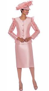 Terramina 7781 Rose Ladies Skirt Suit With Ruffle Sleeve Adornment Design On Jacket