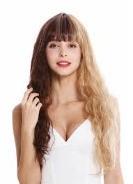 Long blonde hair with bangs. Women S Quality Wig Long Fringe Wavy Blonde Brown Half Half Highlights Emo Goth Gfw2644