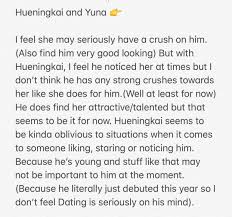 Hueningkaiso nosy i heard it very vividly, and yes it kinda hurts'i still have to make sure you're safe' i thought i was contemplating about my decisions, . Kpredictionn Astrology On Twitter Question Does Yuna Have A Small Crush On Hueningkai At Mgma She Kept Staring At Him Kpoppredictions Kpopprediction Kpop Yuna Hueningkai Https T Co Dx0j6dh0yp