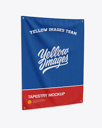 Download Wall Tapestry Mockup Textile Fabric Banner Mockup In Indoor Advertising Mockups On Yellow Images Object Mockups PSD Mockup Templates