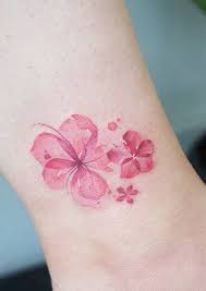 Cute Small Pink Watercolor Tiny Floral Flower Cherry Blossom Ankle Tattoo Ideas Watercolor Floral In 2020 Delicate Flower Tattoo Pink Flower Tattoos Plumeria Tattoo