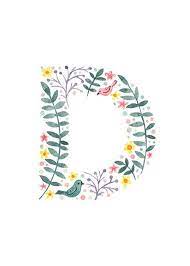 D F Floral Monogram Letter Print 5x7 Initial Print Lukisan Huruf Seni Lukisan Bunga