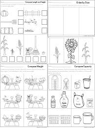 Kindergarten Math Fall Themed Measuring By Length Height Weight And Capacity Kindergarten Math Kindergarten Worksheets Measurement Worksheets