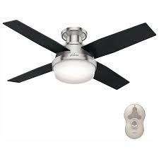 Hunter Dempsey 44 In Low Profile Led Indoor Brushed Nickel Ceiling Fan With Light Kit And Univer Brushed Nickel Ceiling Fan Ceiling Fan With Light Ceiling Fan