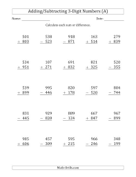 Use the following three digit addition with regrouping worksheets to help guide your students or child through learning how to add large numbers. 3 Digit Plus Minus 3 Digit Addition And Subtraction With Some Regrouping A