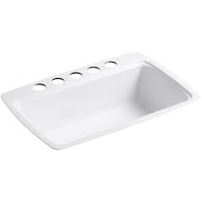 Many materials to choose from some of the most popular choices for kitchen sink materials are stainless steel, acrylic and granite. Kohler Cape Dory Undermount Cast Iron 33 In 5 Hole Single Bowl Kitchen Sink In White With Basin Rack K 5864 5u 0 6063 St The Home Depot