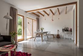 Pale Walls With Concrete Screed Floor Wood Interior Design Concrete Floors Concrete Floors Living Room