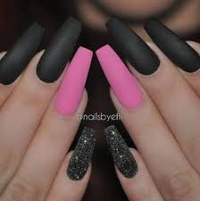 Pink Black And Glitter Nails Pin On Nails