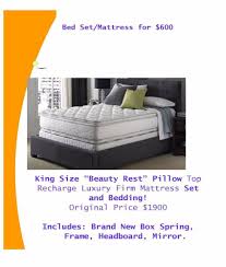 King Beauty Rest Pillow Top Firm Mattress Brand New Boxspring Frame Headboad Home Garden Furniture Bedroom Set Firm Mattress Pillow Top Mattress Sets