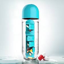 Amazon Com Asobu Combine Daily Pill Box Organizer With Water Bottle Blue Home Kitchen Bottle Portable Water Bottle Water Bottle