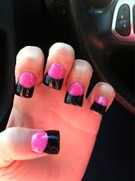 Acrylic Black And Pink Glitter Nails Nails Black Pink Pink Acrylic Nails Flare Nails Nails