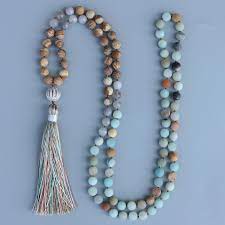 Matte Amazonite And Jasper Stone Mala Mala Bead Necklace Beaded Necklace Diy Long Beaded Necklace