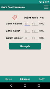 İlgili hesaplamalar kpss önlisans puan hesaplama kpss ortaöğretim puan hesaplama kpss lisans puan hesaplama kpss öabt puan hesaplama ales puan hesaplama kpss dhbt puan hesaplama Kpss Puan Hesaplama Gore Kptech Android Uygulamalar Appagg