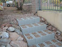 The Steps Get Finished Concrete Blocks Garden Steps Outdoor Steps