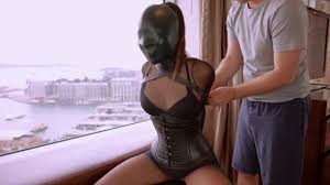 Japanese girl mild breath play in leather hood - VJAV.com