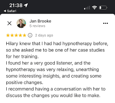 Another great 5 star review. I have one slot available next week 13th Nov  4pm-6pm. Message me for an appointment or visit my website for more  information: http://hypnotherapybyhilary.co.uk