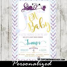 Little Mermaid Baby Shower Invitations Mother Daughter Purple And Teal Chevron Cupcakemakeover