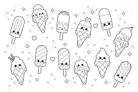 A simple post today because it is so freakin' hot i want to roll around the floor or swim in ice cream or something. Cute Kawaii Set Of Ice Creams Coloring Page For Adults And Children Royalty Free Cliparts Vectors And Stock Illustration Image 150432291