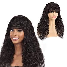 Check out our human hair wigs with bangs selection for the very best in unique or custom, handmade pieces from our wigs shops. Buy Human Hair Wigs With Bangs Deep Wave Wet And Wavy Wigs With Bangs Human Hair None Lace Front Wig Human Hair Bangs 150 Density 100 Unprocessed Human Hair Wig With Bangs