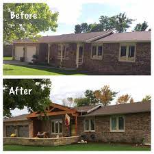 1970 S Before And After Ranch Style Exterior Update Outdoorremodelinghouse Ranch House Remodel Brick Exterior House Home Exterior Makeover