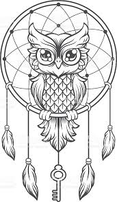 Black And White Dream Catcher Pictures Dream Catcher Black And White Owl Vector Line Illustration Owl Coloring Pages Black And White Owl Dream Catcher Drawing