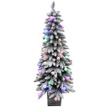 Holiday Living 5 Ft Spruce Pre Lit Traditional Slim Flocked Artificial Christmas Tree With 50 Constant Multicolor Led Lights Lowes Com Christmas Tree Colored Lights Artificial Christmas Tree Decorating With Christmas Lights