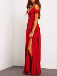 Wine Red Off The Shoulder Maxi Dress -sheinsheinside Red Prom Dress Red Evening Dress Red Dress