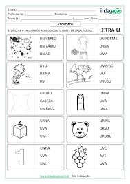 Sequência Alfabética para ditado da Letra U; imprimir atividade | INDAGAÇÃO