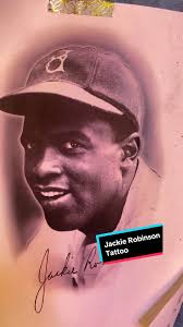 Jackie Robinson Tattoo. 1st part of the leg sleeve. #tattoo #jackierobinson  #42 #legsleeve #portrait #realism #fyp #dodgers #dodgersbaseball #tattoos  #tattooideas #tattooideas