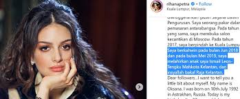 Anda bayangkan tuntutan yang dibuat oleh bekas ratu cantik ini adalah menuntut rumah agam, rm 41 juta dan nafkah anak berjumlah lebih rm120,000 sebulan daripada sultan kelantan. Di Sebalik Instagram Oksana Istana Kelantan Jelaskan Siapa Tengku Mahkota Sah Free Malaysia Today Fmt