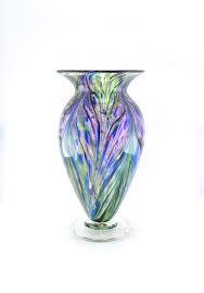 Hand Blown Art Glass Vase Hyacinth Purple Turquoise And Lapis Blue Peacock Feather Art Glass Vase Glass Art Blow Art