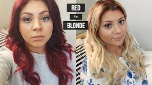 Though not completely natural, you can use hydrogen peroxide mixed with equal amount of water and apply it to hair to get rid of hair dye. How To Red Hair To Blonde How I Removed My Stubborn Red Color Youtube