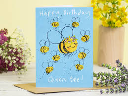 Bee skep watercolor sunflowers happy birthday card. Happy Birthday Queen Bee Card Jo Clark Design