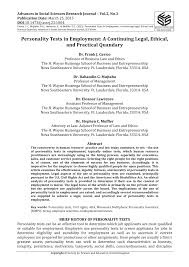 Ethics are a different story. Pdf Personality Tests In Employment A Continuing Legal Ethical And Practical Quandary