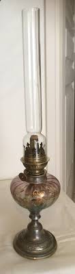 Old French Antique Enameled Glass Oil Lamp Brand Kosmos Brenner Manually Painted Deco Tank Petroleumlampe