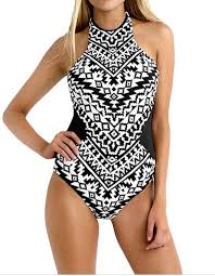 Black And White Monokini Swimsuits Womens Aztec Tribal Print Black And White Monokini One Piece Swimsuit Black One Piece Swimsuit One Piece One Piece Suit
