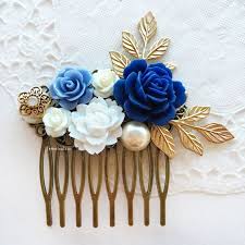 Navy Blue And Gold Wedding Theme Beautiful Bridal Hair Comb Floral Hair Accessori Gold Hair Accessories Wedding Gold Hair Accessories Floral Accessories Hair