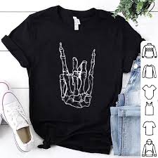 Funny Rock Hand Skeleton Rocking It Heavy Metal Horns Tee Shirt Hoodie Sweater Longsleeve T Shirt Horror Shirts Rock Tees Shirts Horror Shirt
