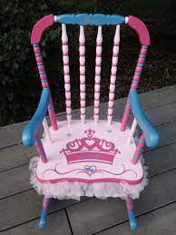 custom ordered princess tutu rocking chair for little girl painted in pinks and deep periwinkle painted rocking chairs kids rocking chair girls rocking chair