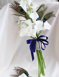 Each bride leaves her flowers at a very special spot after her big day. White Calla Peacock Feather Wedding Bouquet Unique Custom Artificial Flowers Royal Blue Ribbon Bridal Bouquet Broom Corsage 2018 Wedding Bouquets Aliexpress