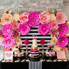 Kate Spade Themed 10th Birthday Party For Angelina Paper Flowers Hot Pink Black White And Gold Design D 10th Birthday Parties Gold Party Kate Spade Party