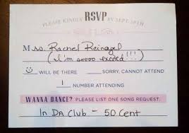 If you don't send your rsvp card back, you can expect a stressed out bride or groom reaching out. 31 Impossibly Fun Wedding Ideas Fun Wedding Offbeat Wedding Song Request