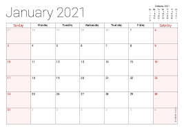 2021 January Calendar In 2020