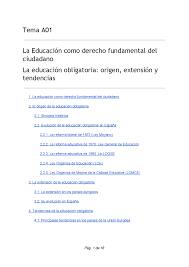 Ley general de educación de 1970. Tema A01 La Educacion Como Derecho Fundamental Del Ciudadano La Educacion Obligatoria Origen Extension Y Tendencias Docsity