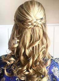 Prettiest Braids And Waves Half Up Half Down Hairstyle For Romantic Brides Bridesmaid Hair Half Up Braid Bridesmaid Hair Half Up Half Up Curls